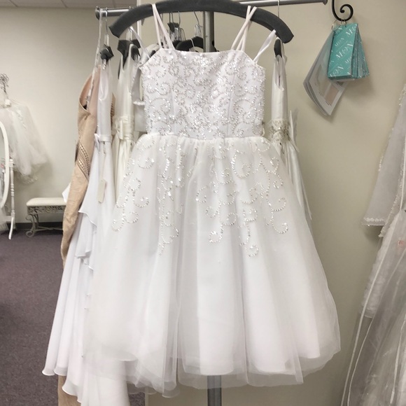 SWEETIE PIE WHITE ROSE SATIN TULLE GOWN DRESS FLOWER GIRL PAGEANT COMMUNION NWT